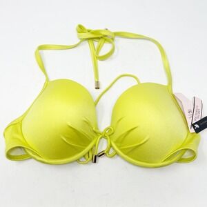 Victoria's Secret Swimwear Bikini Top Push Up Halter‎ Neon Yellow 36C NWT